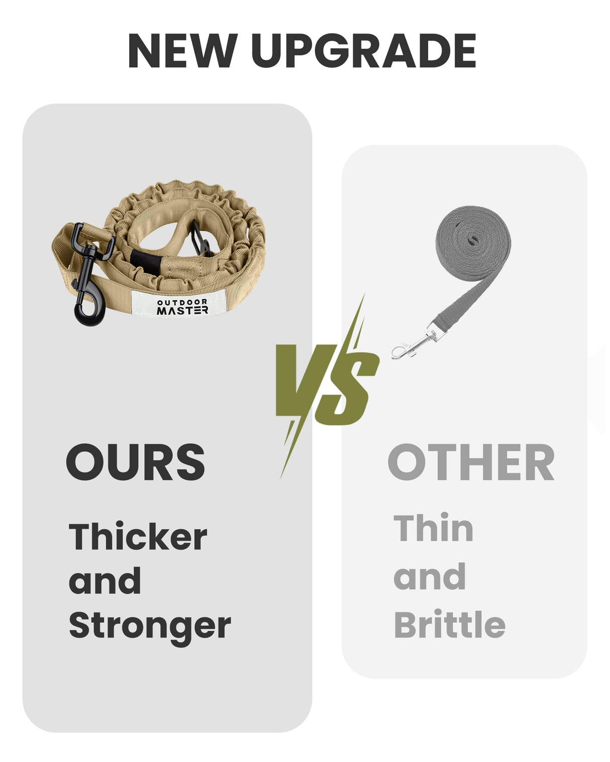 OutdoorMaster Bungee Dog Leash, Heavy Duty Dog Leash with Shock Absorption, 2 Padded Handles Training Leash, Improved Dog Safety and Comfort - Khaki Upgraded, 4 FT