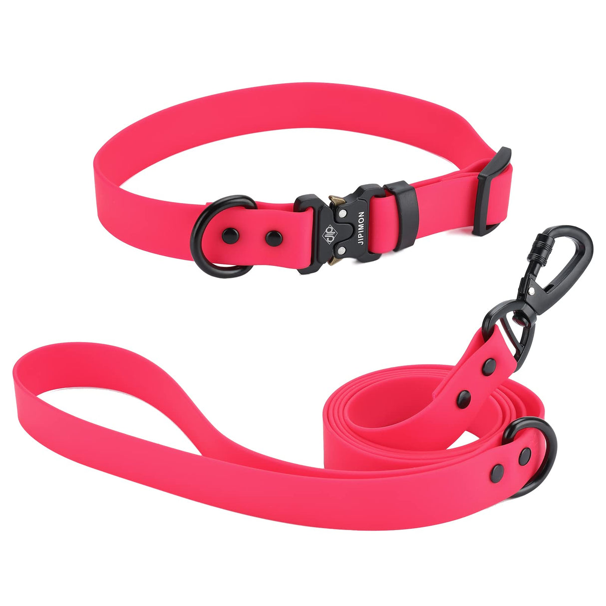JIPIMON Waterproof Dog Collar and Leash Set Adjustable Quick Release Buckle Collar Leash for Small Medium Large Dogs (Medium, Red)