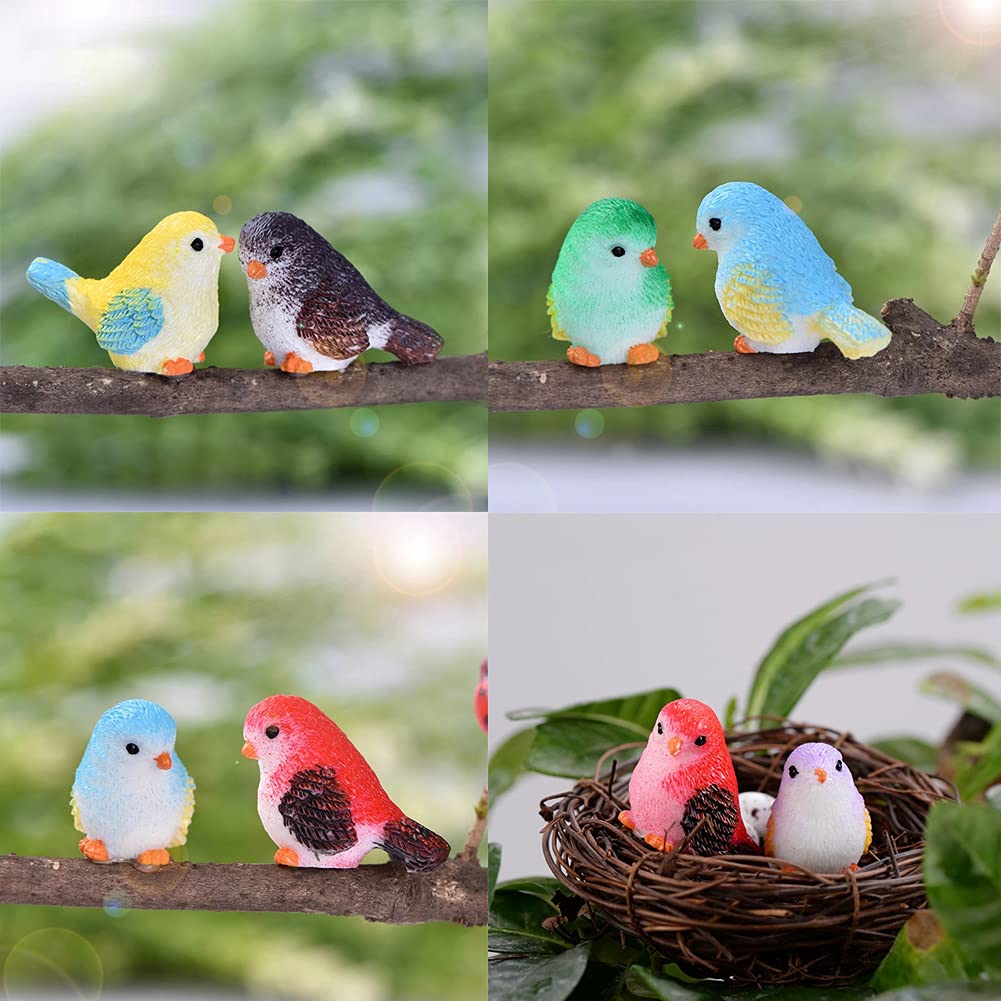 LEBERY 8pcs Mini Bird Figurines Birds Cake Topper Toy Bird Figures Kids, Dollhouse Miniature Figures Toys Play Set, Birds Decorative Figurines Model for Kids Birthday Party Baby Shower