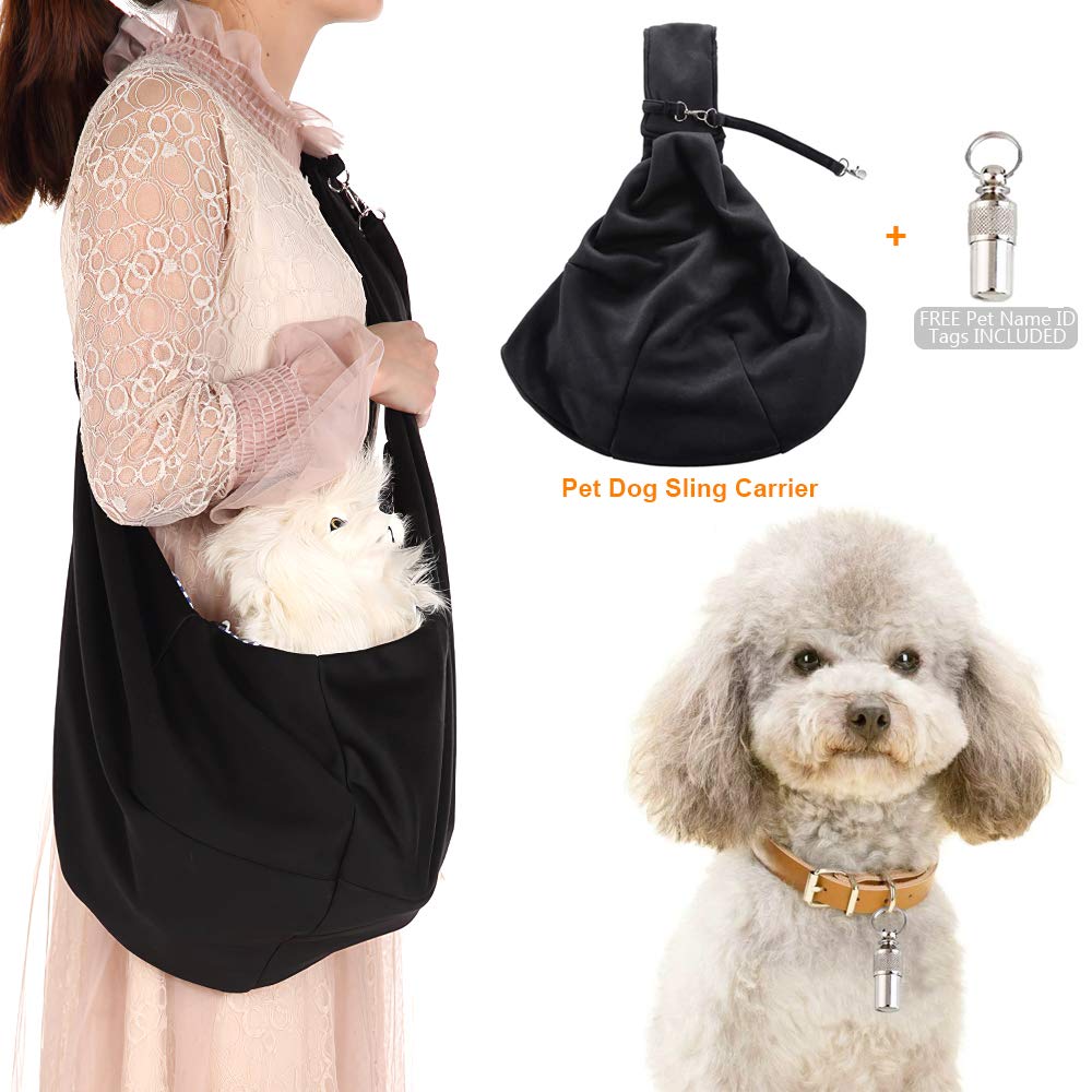 Lynkaye Small Dog & Cat Travel Bag - Hands Free Pet Carrier with Adjustable Strap & Stainless Steel ID Barrel (Black, Up to 12 lbs)