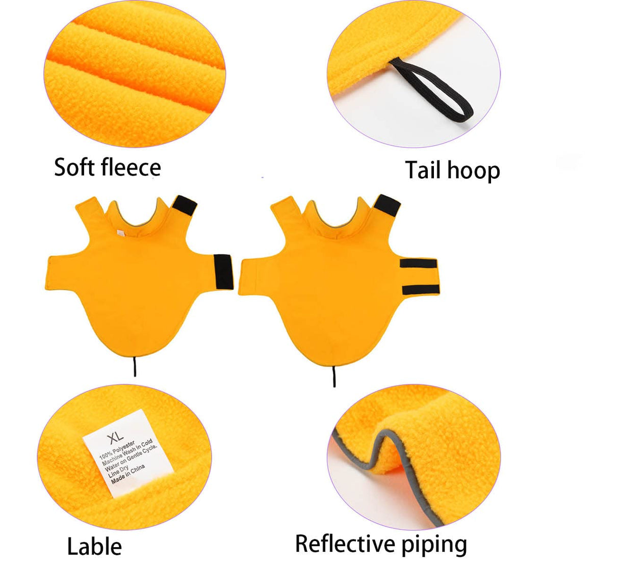 Fleece Dog Coat Pet Jacket Reflective for Cold Weather for Extra Large to Small Pets(Yellow,M)