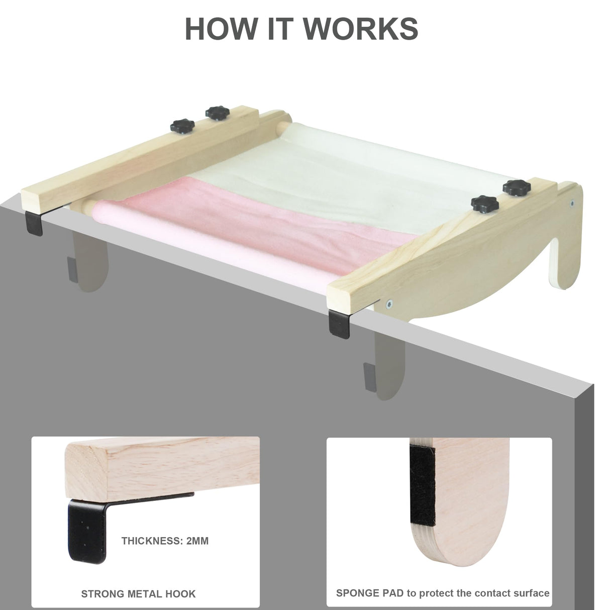 COODIA Cat Window Perch, Wooden Window Perch for Cats Inside, 2 in1 Cat Hammock for Window, Versatile Cat Window Bed, Multi Installation Place Window Cat Bed for Windowsill Bedside Drawer and Cabinet