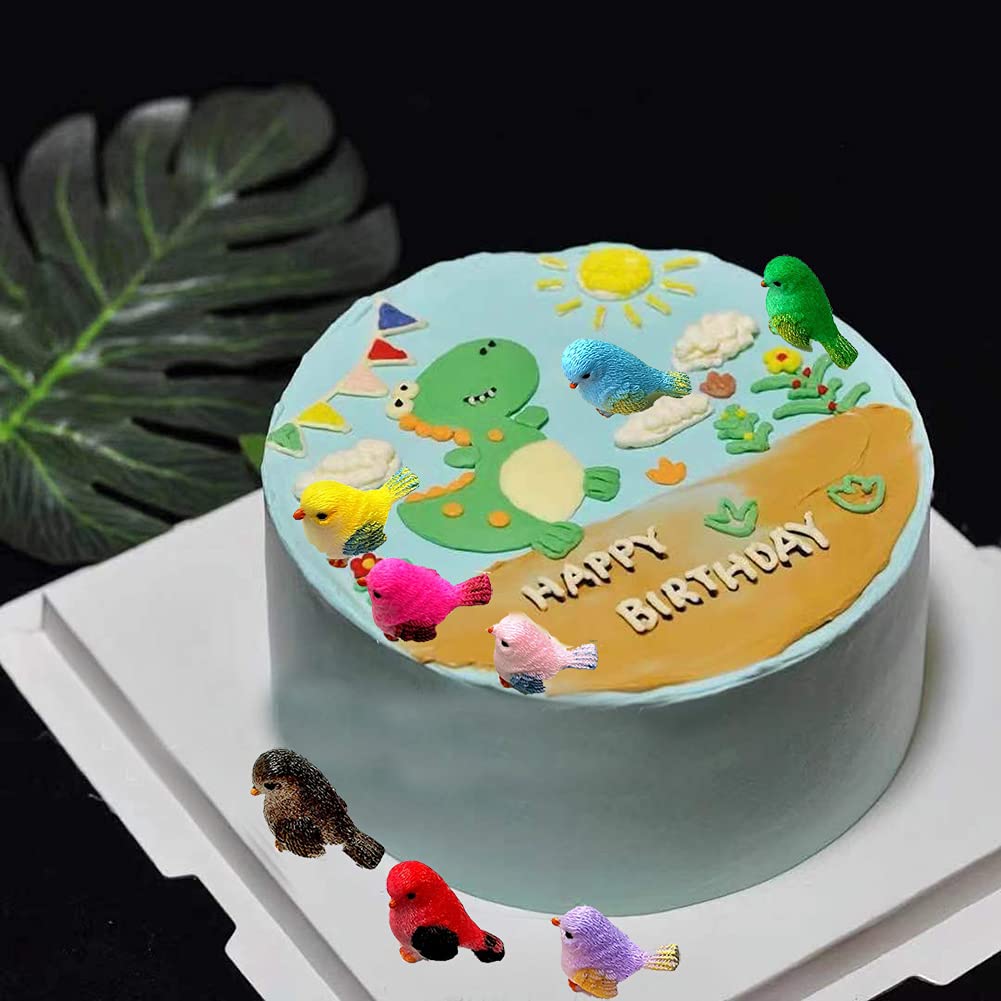 LEBERY 8pcs Mini Bird Figurines Birds Cake Topper Toy Bird Figures Kids, Dollhouse Miniature Figures Toys Play Set, Birds Decorative Figurines Model for Kids Birthday Party Baby Shower