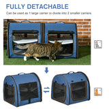 Portable Twin Compartment Show House Cat Cage 39  Soft-Sided Pet Kennel With Soft Cushions  Storage Bag Blue