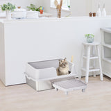 61x40x33CM, Litter Box, Stainless Steel And Plastic, Upper And Lower Snap Type, With Litter Spatula, Foot Pad - Grey