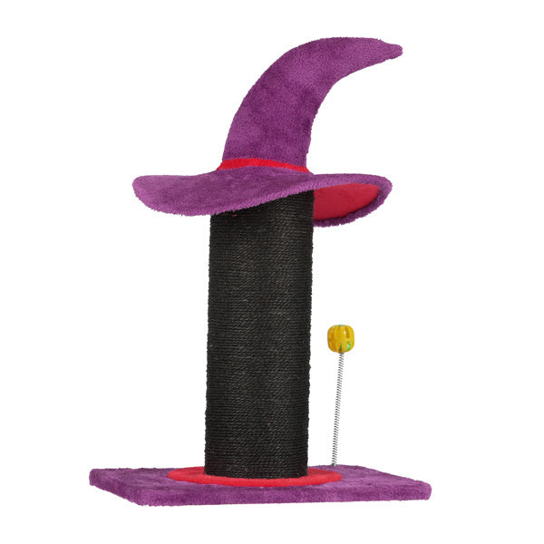 Wizard Hat Cat Scratching Post With Spring Ball Toy For Indoor Cats, Halloween Spooky Cat Scratcher, Purple