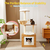 Solid Wood Cat Tree And Tower With Litter Box, Cat Scratching Board And Hammock For Indoor Large Cats