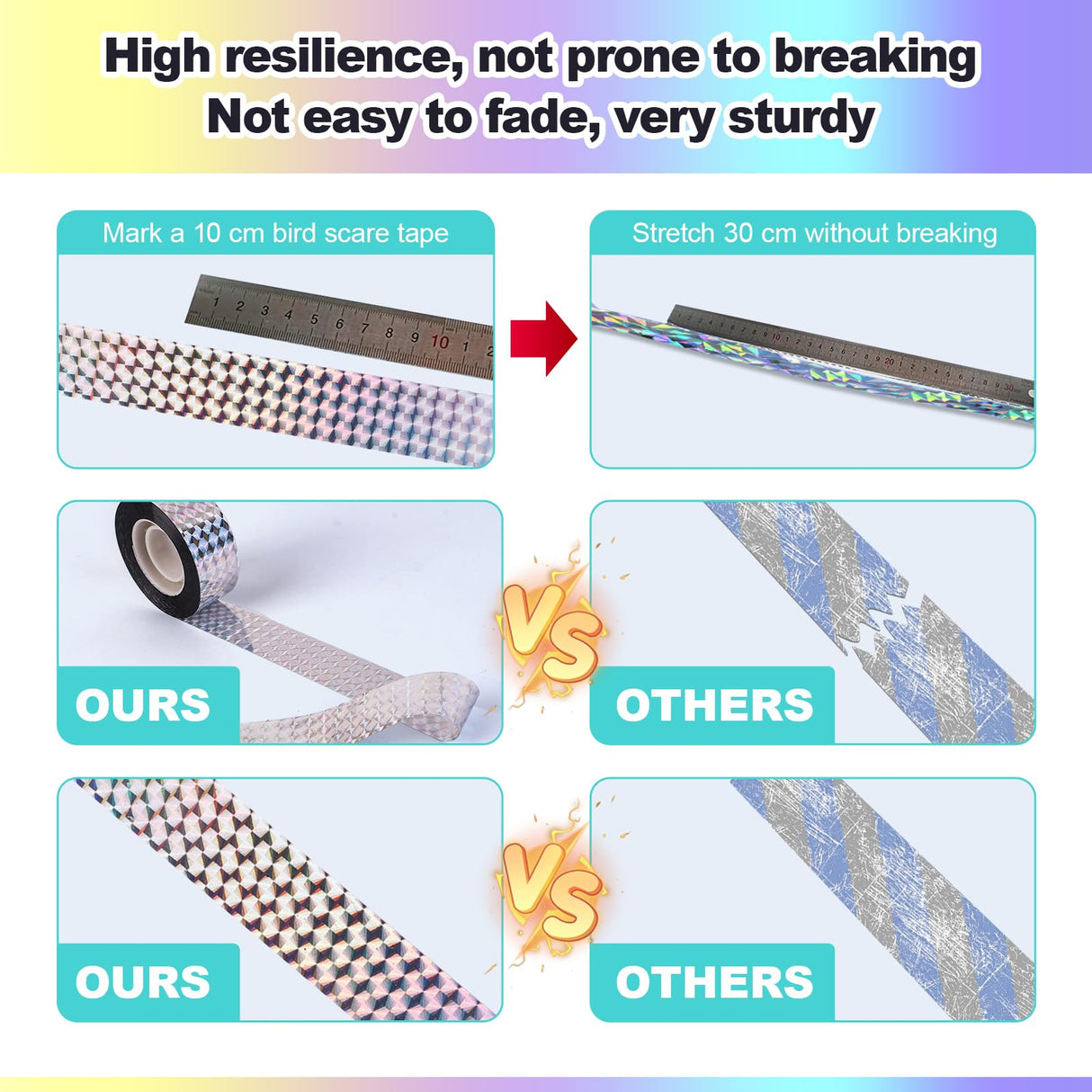 Bird Scare Tape Ribbon(524FT) - Reflective Tape for Birds - Keep Birds Away Outdoor - Scare Tape for Bird Control - Double Side Ribbon, Scare Geese, Pigeon, Duck, Woodpecke - Yard Decoration