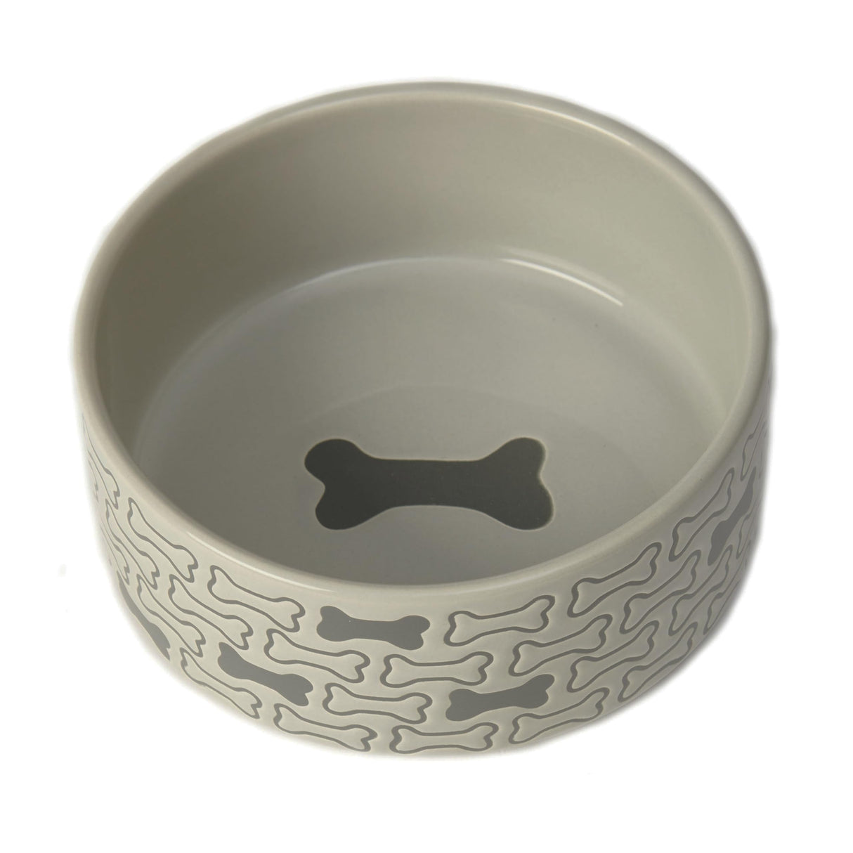 PetRageous 18429 Bones Round Stoneware Dog Bowl 6-Inch Width and 2.5-Inch Height 3.5-Cups Capacity, Grey