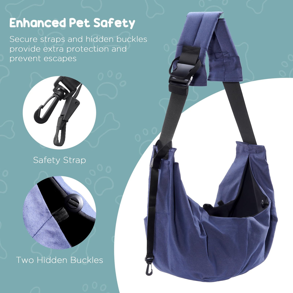 Avont Dog Sling for Small Dog Cats Under 15lbs, Hands-Free Crossbody Pet Carrier with Adjustable Padded Strap Extra Pocket, Safe Soft Pouch Bag for Puppies' Walks Outings -Denimblue
