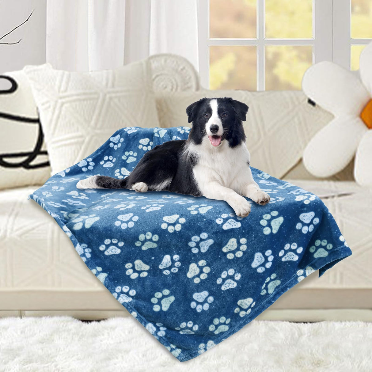 Rezutan Dog Blankets for Large Medium Dog Cat Soft Fuzzy Blanket Washable, Comfort Flannel, Fuzzy Soft Blankets for Dogs, Reversible Print, 41 x 31 inch,Dark Blue