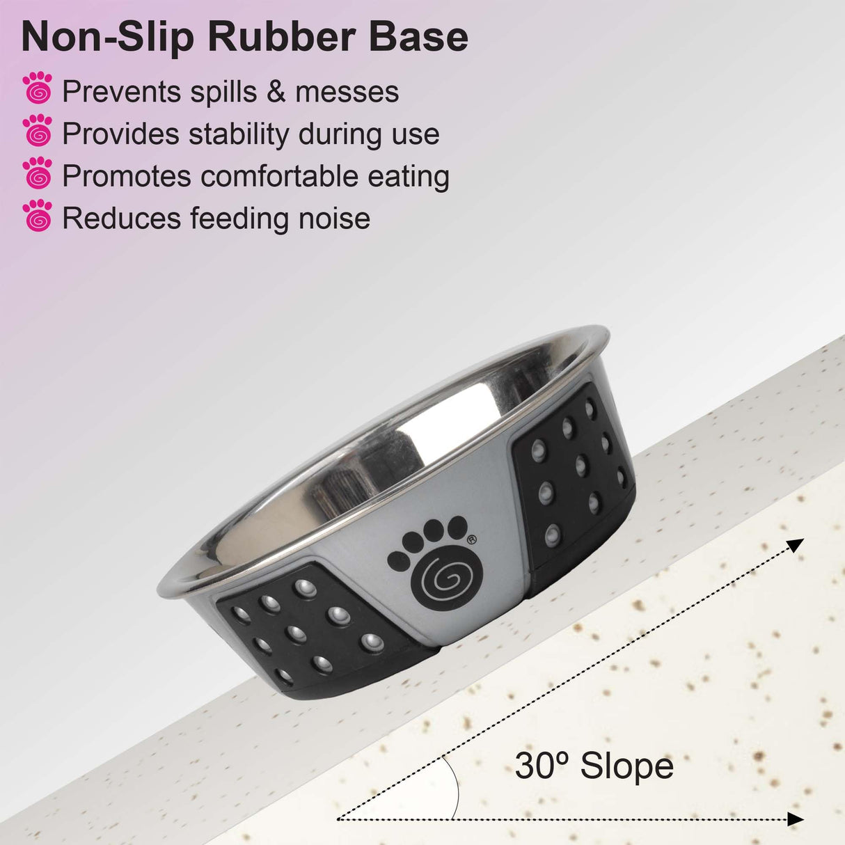 PetRageous 13097 Fiji Stainless Steel Non-Slip Dishwasher-Safe Dog Bowl 1.75-Cup Capacity 5.5-inch Diameter 1.75-inch Tall for Small and Medium Size Dogs and Cats, Light Grey and Black