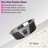 PetRageous 13097 Fiji Stainless Steel Non-Slip Dishwasher-Safe Dog Bowl 1.75-Cup Capacity 5.5-inch Diameter 1.75-inch Tall for Small and Medium Size Dogs and Cats, Light Grey and Black