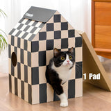 Conlun Cardboard Cat House with Scratch Pad & Catnip, Cat Play Scratching House for Indoor Hideaway Furniture, Heavy Duty Sturdy Cardboard Scratcher, Easy to Assemble Birthday Gift