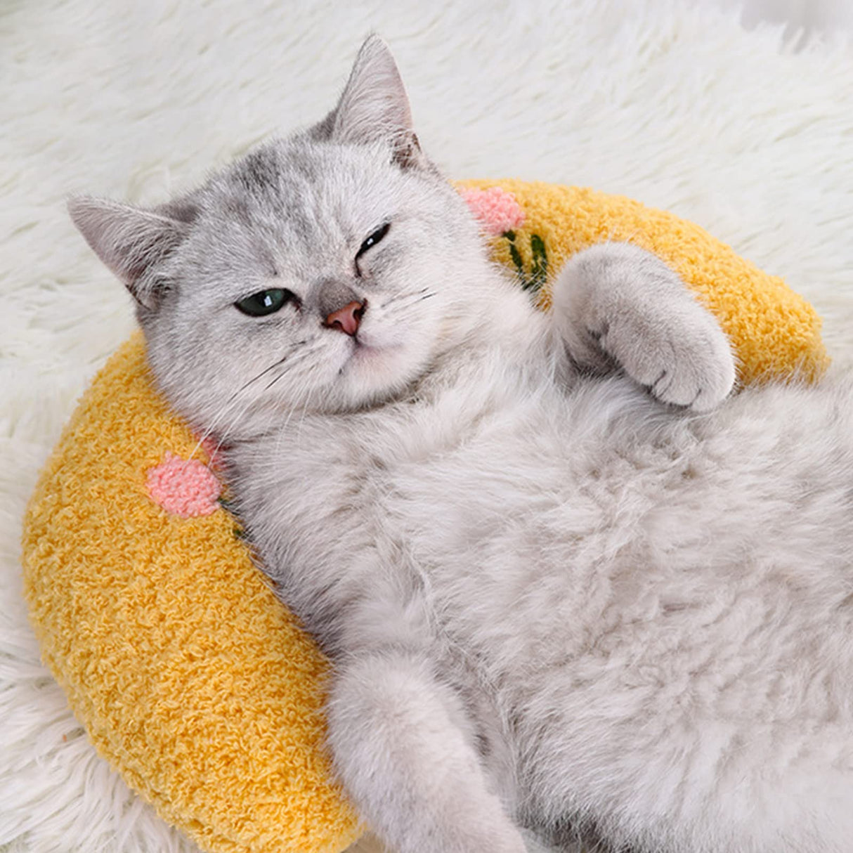 homelifthub Cat Pillows for Indoor Cat and Small Dog, Calming Dog Pillows, Half Donut Dog Cutated Calming Pillow, Cozy Cat Bed Pillow Cute Rabbit Pillows (Yellow)