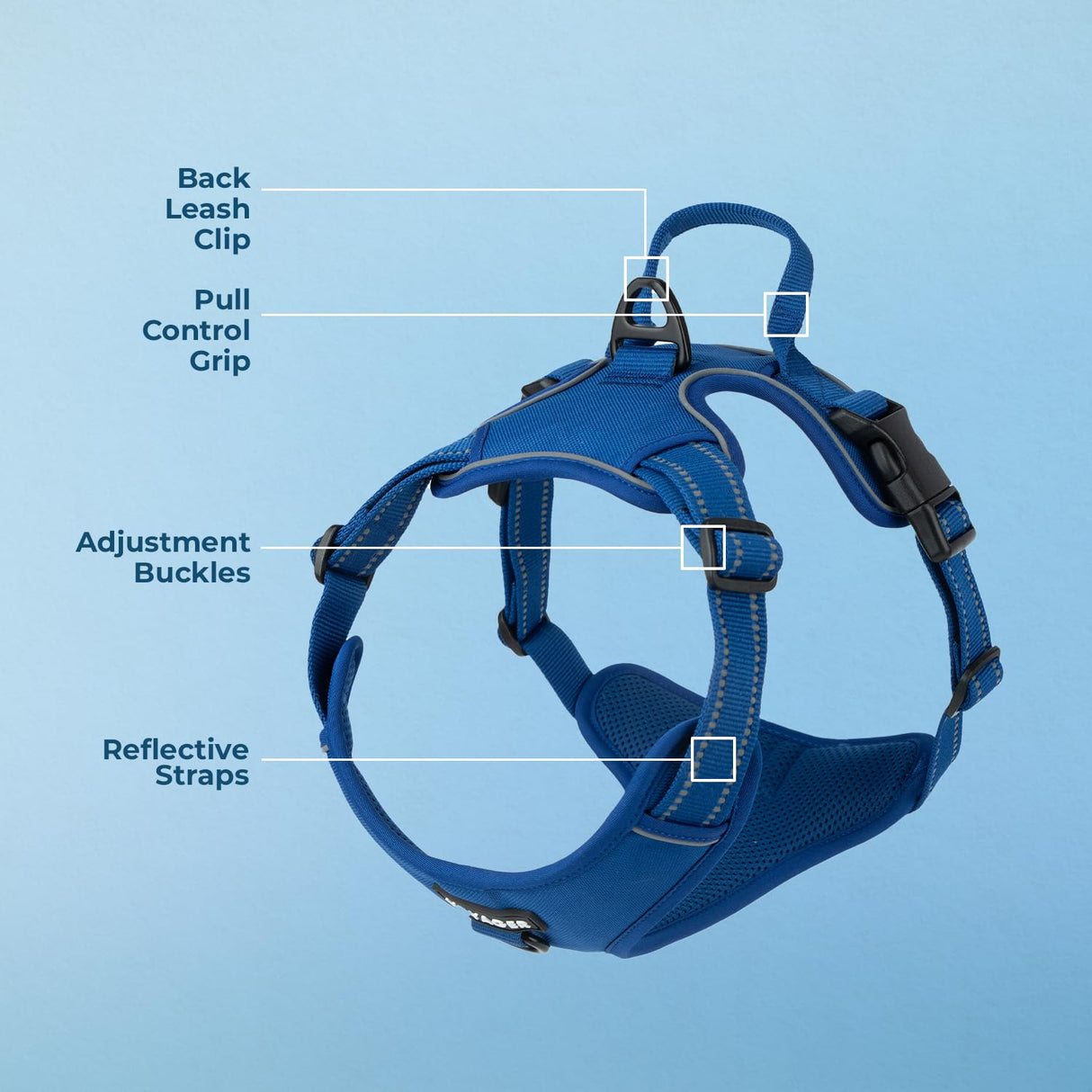 Voyager No Pull Dog Harness for Large Dogs, Dual Leash Attachments, Adjustable Soft but Strong Pet Harness with 3M Reflective Technology, Royal Blue Lattice Nylon, M (Chest: 20-25")