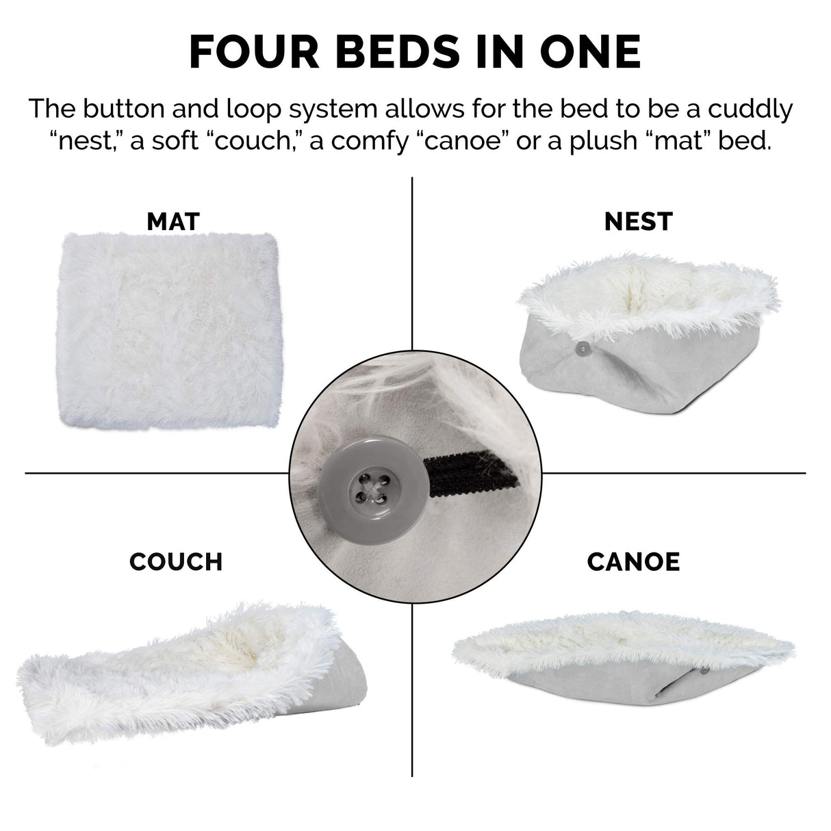 Furhaven Self-Warming Cat Bed for Indoor Cats, 4-Beds-in-1 & Washable - Plush Long Faux Fur Convertible Cuddler - Silver, Small