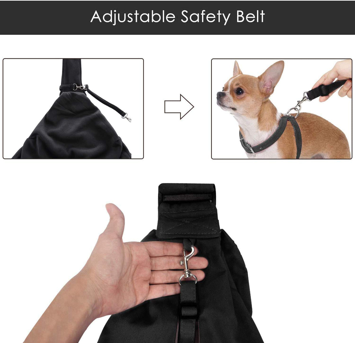 Lynkaye Small Dog & Cat Travel Bag - Hands Free Pet Carrier with Adjustable Strap & Stainless Steel ID Barrel (Black, Up to 12 lbs)