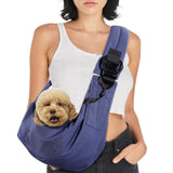 Avont Dog Sling for Small Dog Cats Under 15lbs, Hands-Free Crossbody Pet Carrier with Adjustable Padded Strap Extra Pocket, Safe Soft Pouch Bag for Puppies' Walks Outings -Denimblue