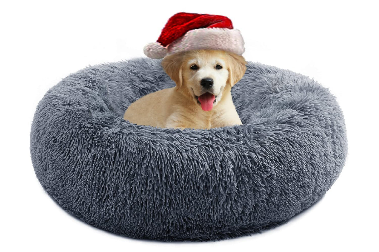 CEVICOLZE Small Cat Bed for Indoor Cats, Self-Warming Donut Kitty Bed for Small Cats Keeping Warm, Washable Pet Bed with Anti Slip Base, 23‘’ Darkgrey