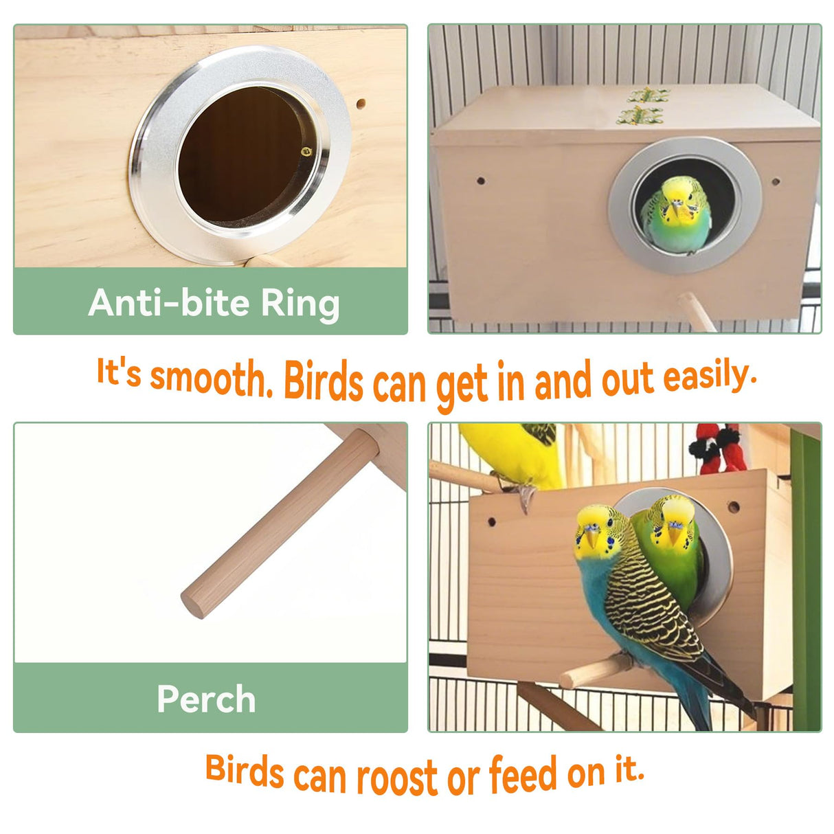 JSLZF Bird Nest, Parakeet Nest Box, Bird Breeding Box with Perch, Wood Budgie Nest Box for Bird, Parrot, Lovebirds, Parrotlet, Finch, Sparrow 7.8” x 4.7” x 4.7”