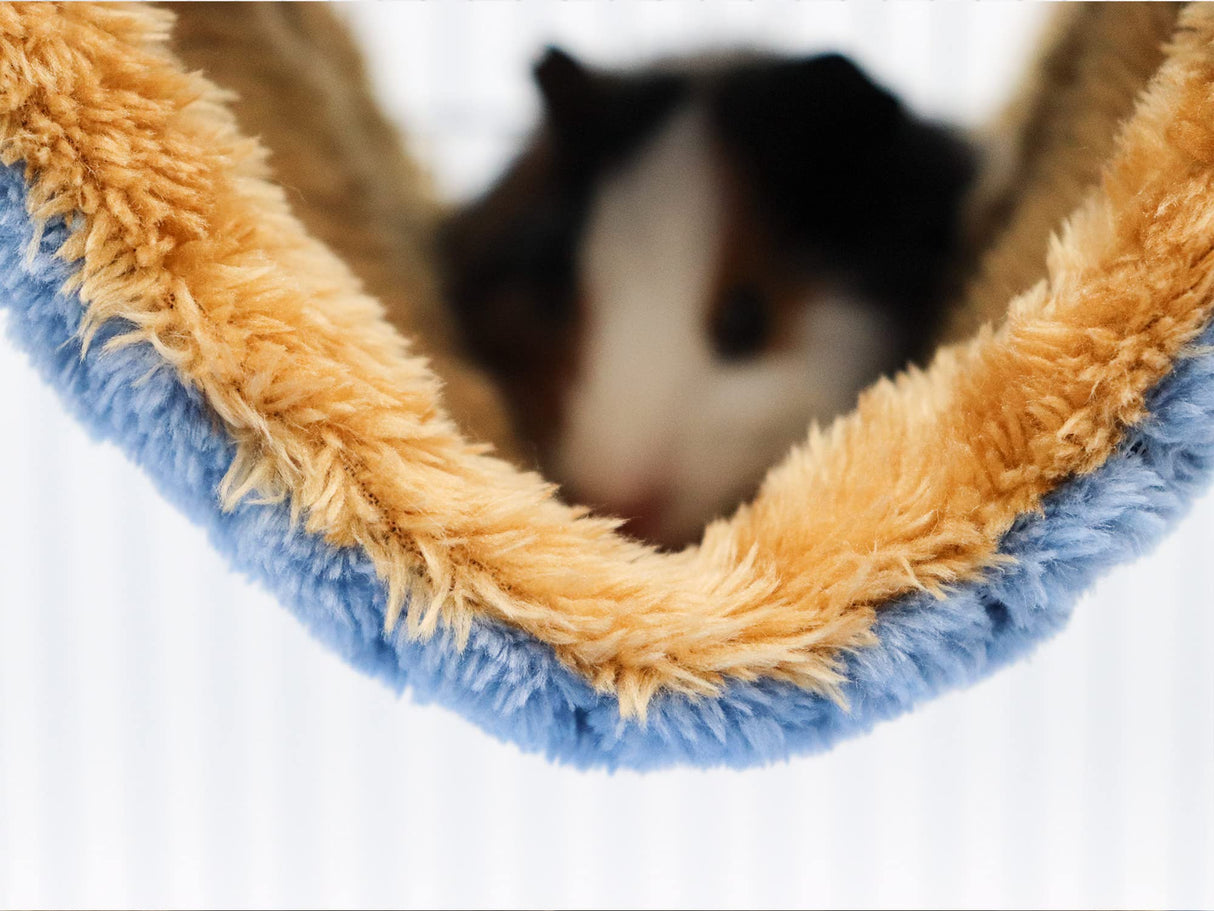 Fleece Winter Warm Rat Hammock, Double Layer Hanging Birds Nest Bed with Warm Fleece, Bird Cage Stand Perch, Hideaway Cave Tent, Sleep Bed Cage Accessories for Rat, Guinea Pig, Chinchilla (Blue)