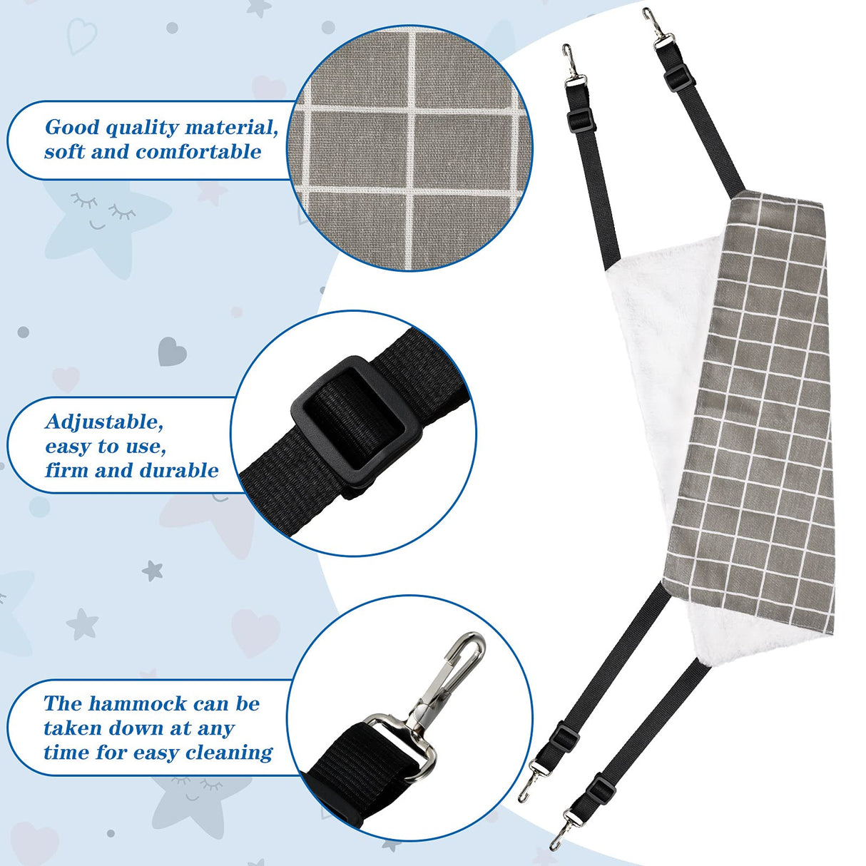 2 Pieces Reversible Cat Hanging Hammock Soft Breathable Pet Cage Hammock with Adjustable Straps and Metal Hooks Double-Sided Hanging Bed for Cats Small Dogs Rabbits, Medium