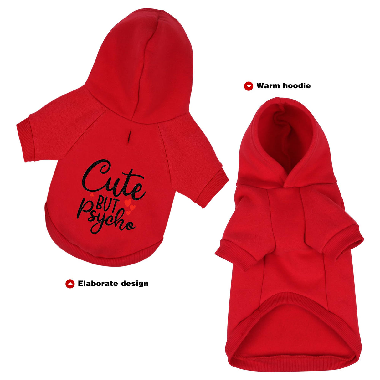Cute but Psycho Dog Hoodie - Warm and Soft Dog Sweatshirt with Leash Hole, Fun Slogan Print, Cozy Winter Coat for Small Medium Dogs and Cats, Perfect for Cold Weather and Daily Walks.Red XXL