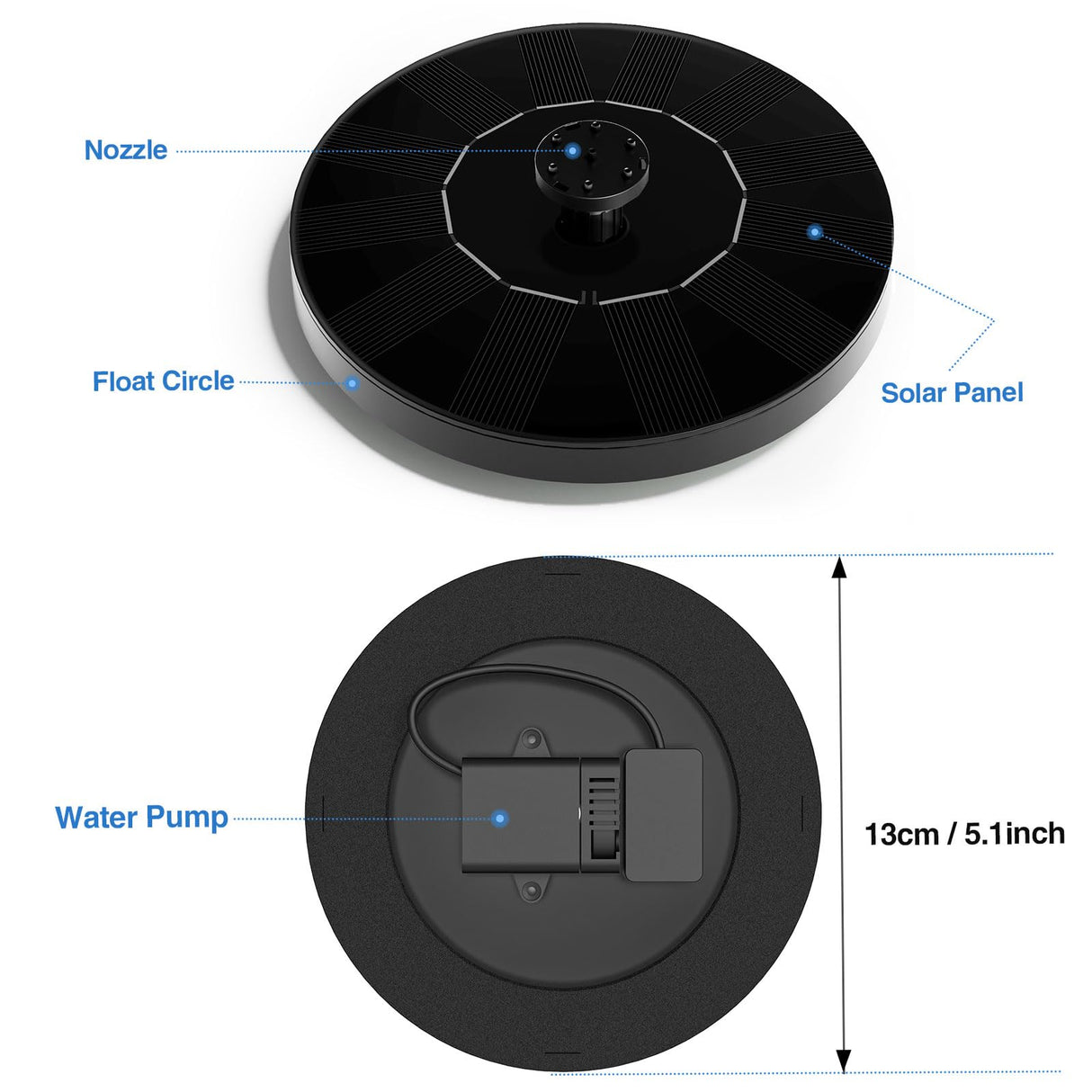 AUTGA Solar Fountain, Floating Solar Powered Water Fountain Pump for Bird Bath, Garden, Pond, Pool, Outdoor (1W)