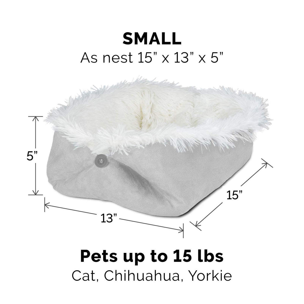 Furhaven Self-Warming Cat Bed for Indoor Cats, 4-Beds-in-1 & Washable - Plush Long Faux Fur Convertible Cuddler - Silver, Small