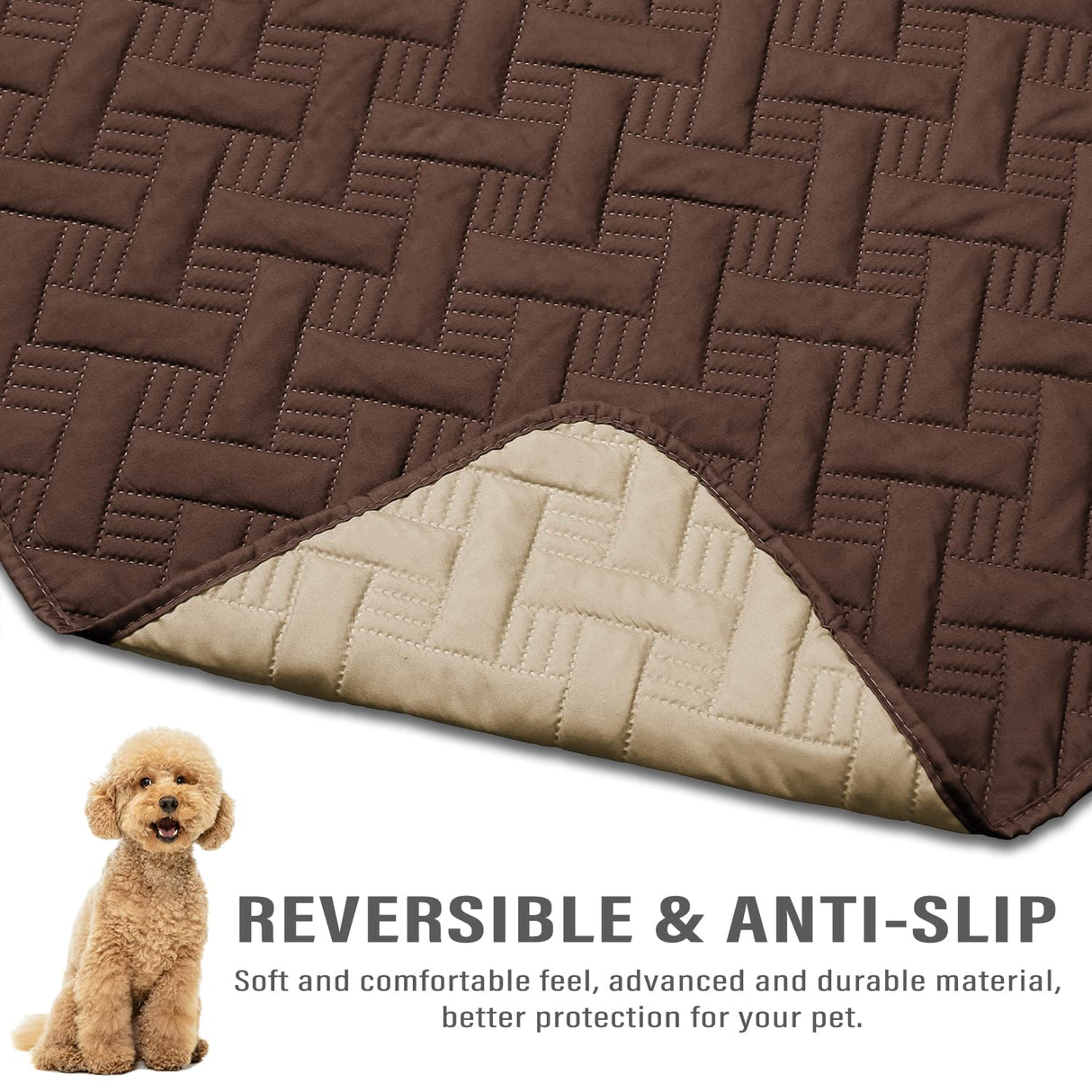 Dog Bed Cover for Pets - Blankets Rug Pads for Couch Protection Waterproof Bed Covers Dog Blanket Furniture Protector Reusable Changing Pad (Brown+Beige, 20"x30")