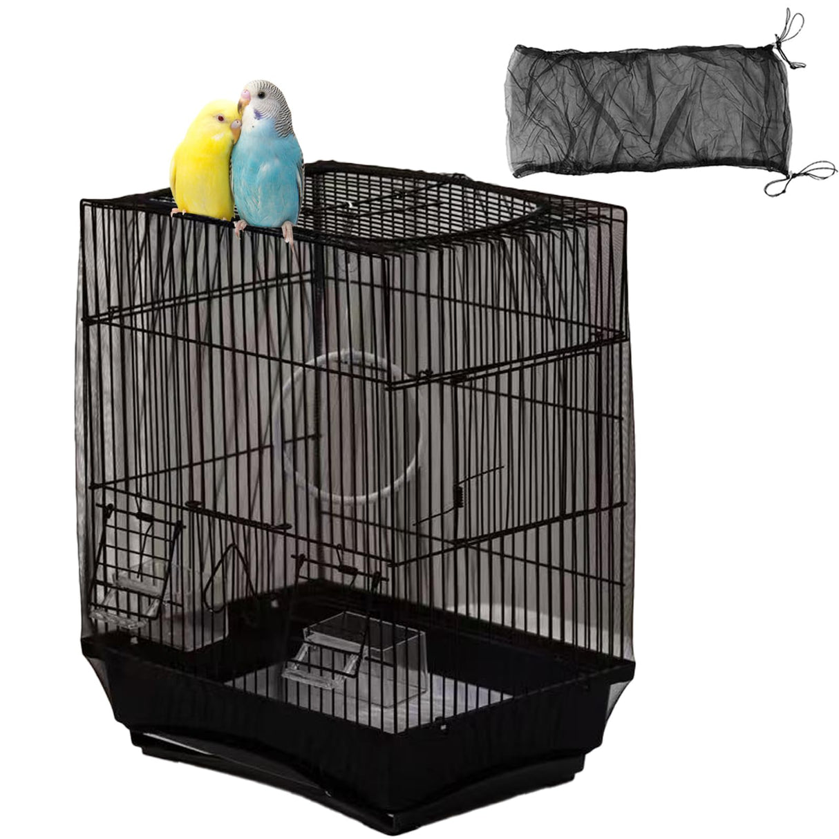 Ulifebetter Bird Cage Cover, Parakeet Cage Acessories Adjustable Seed Catcher Birdcage Seed Catcher Birds Cage Netting Bird Cage Mesh Cover for Bird Cages (Black)