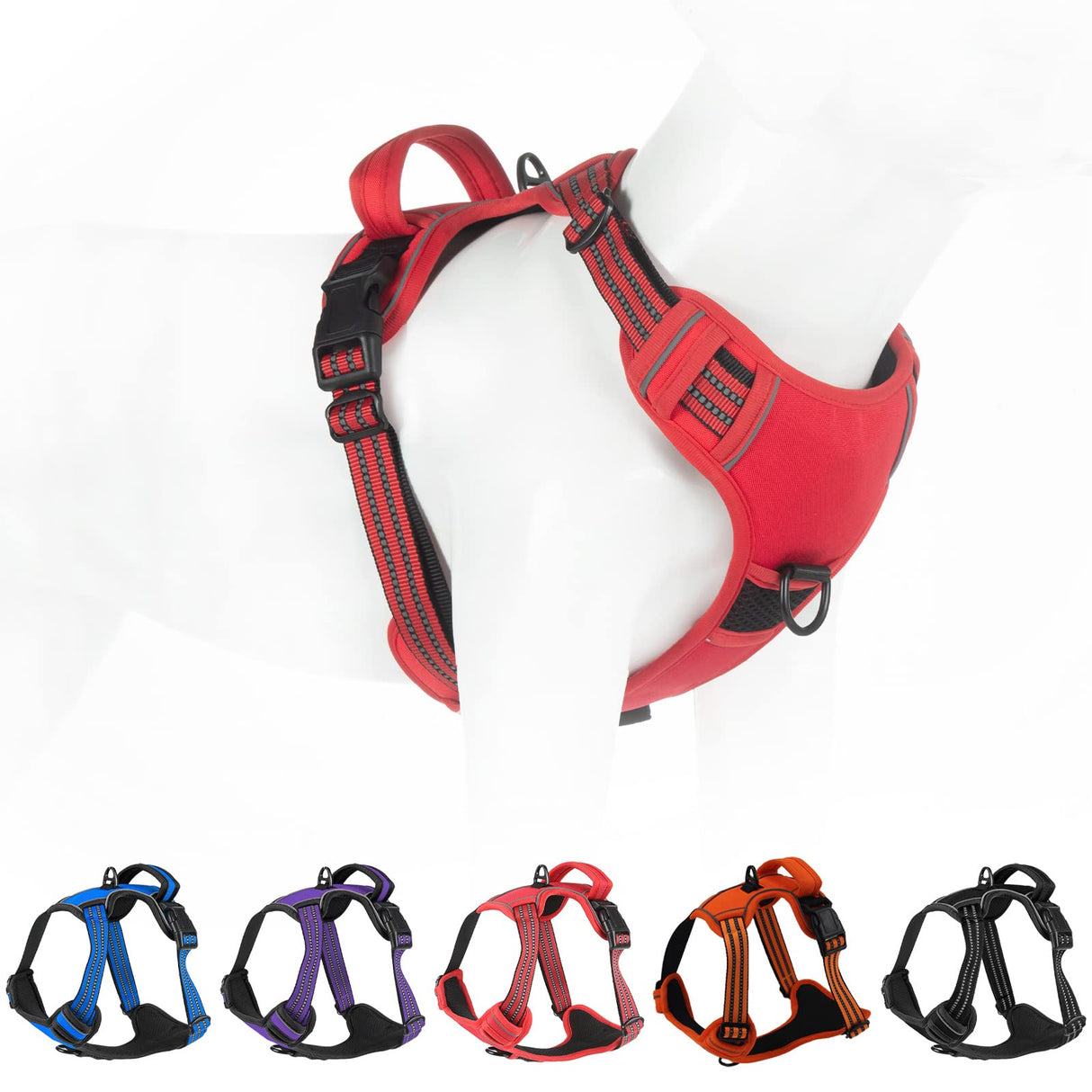 No Pull Dog Harness for Small Medium Large Dogs Adjustable Reflective Pet Vest with Front Clip Padded Harness for Dogs Easy Control Handle Best for Outdoor Training and Walking Red S