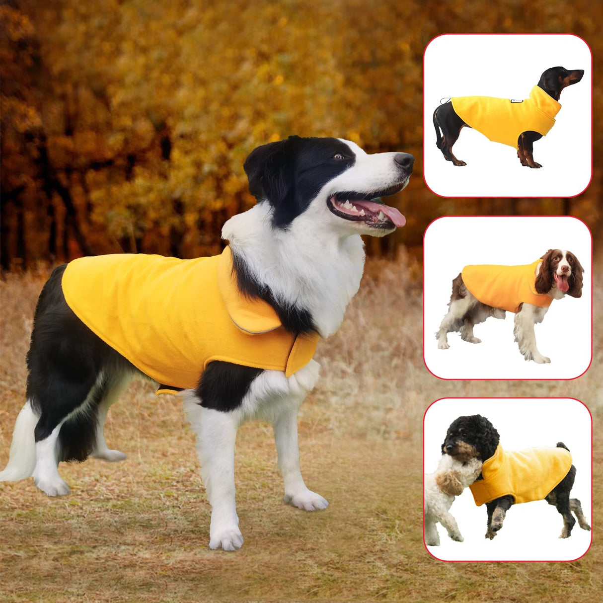 Fleece Dog Coat Pet Jacket Reflective for Cold Weather for Extra Large to Small Pets(Yellow,M)