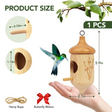 Hummingbird House, Small Hummingbird Houses for Outside, Wooden Bird House with Bow, String, Cute Gardening Gifts Home Decoration (Style-3, 1 Pack)