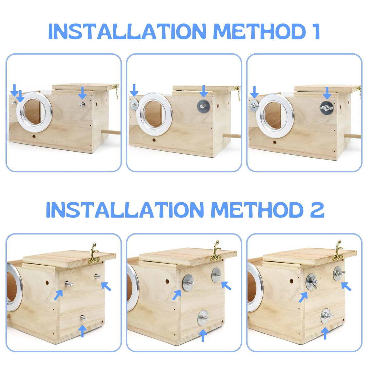 TiereCare Parakeet Nesting Box - Visual Wooden Bird Nest Breeding Box - Bird Cage House with Perch for Lovebirds Cockatiel Budgie Finch Parrot