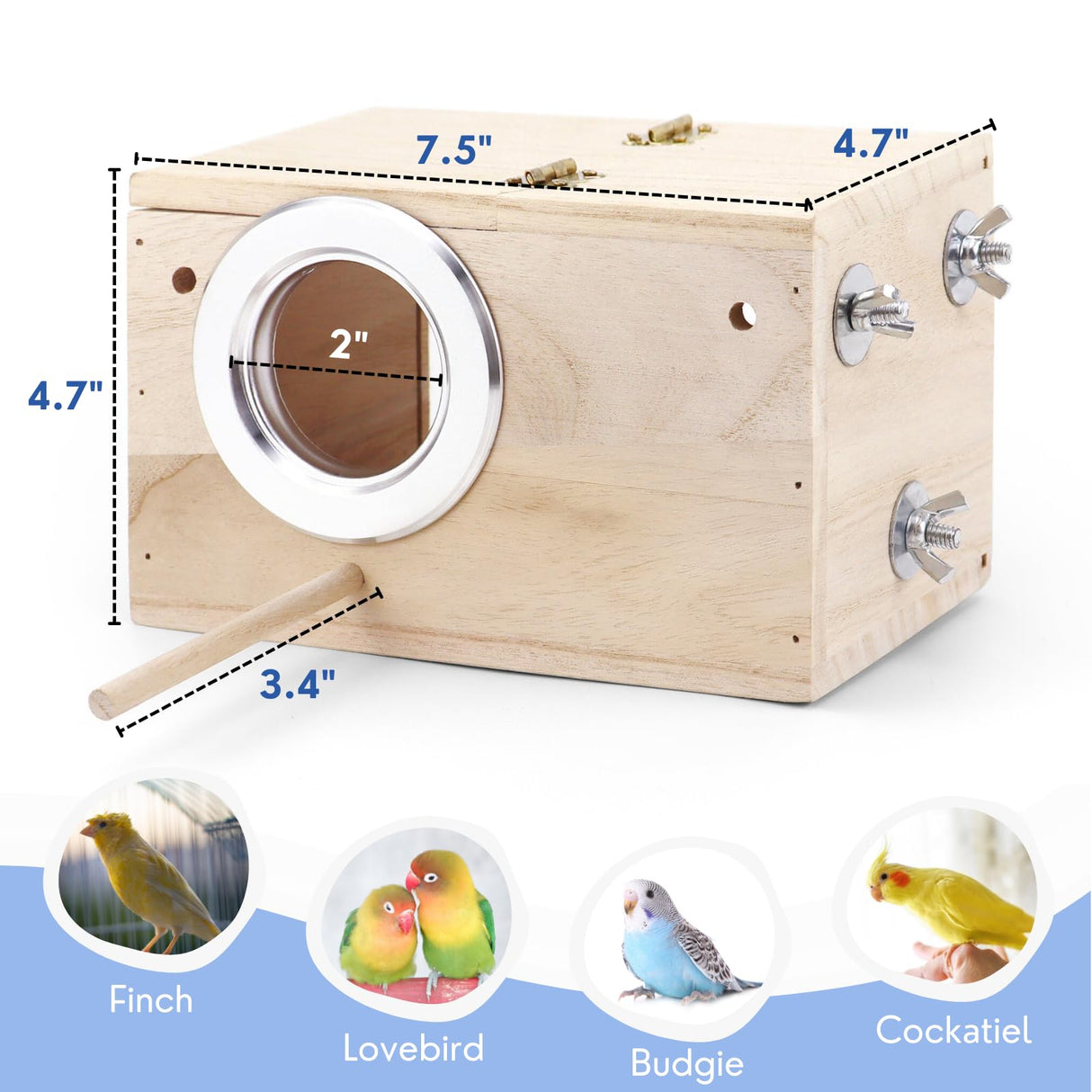 TiereCare Parakeet Nesting Box - Visual Wooden Bird Nest Breeding Box - Bird Cage House with Perch for Lovebirds Cockatiel Budgie Finch Parrot