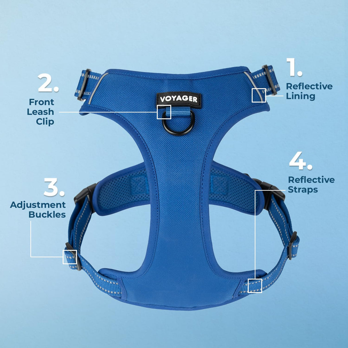 Voyager No Pull Dog Harness for Large Dogs, Dual Leash Attachments, Adjustable Soft but Strong Pet Harness with 3M Reflective Technology, Royal Blue Lattice Nylon, M (Chest: 20-25")