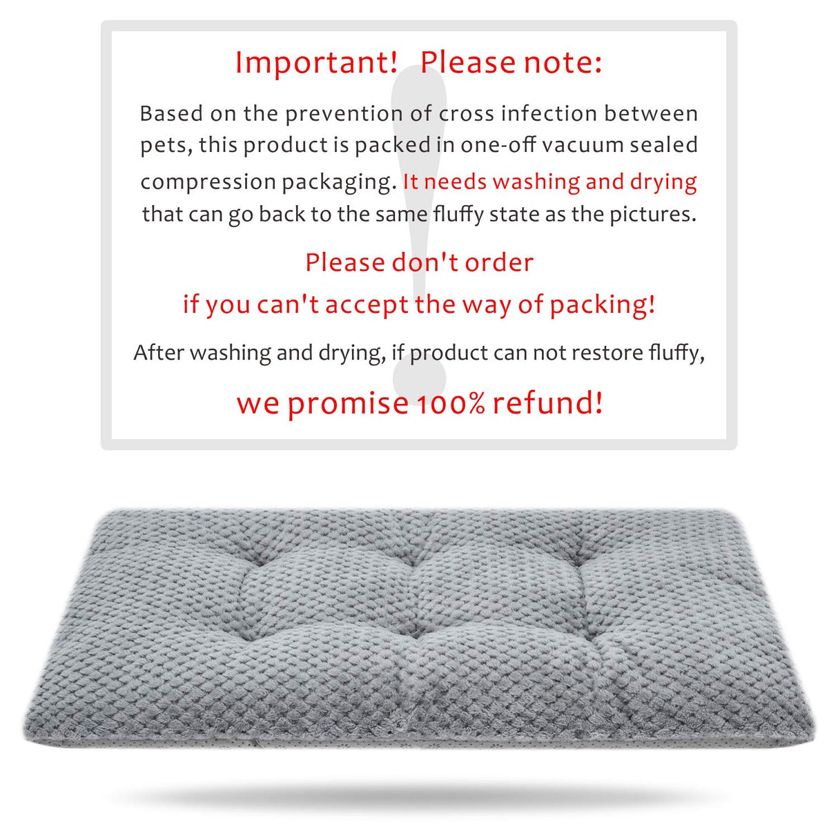 WONDER MIRACLE Fuzzy Deluxe Pet Beds, Super Plush Dog or Cat Beds Ideal for Dog Crates, Machine Wash & Dryer Friendly (15" x 23", S-Grey)