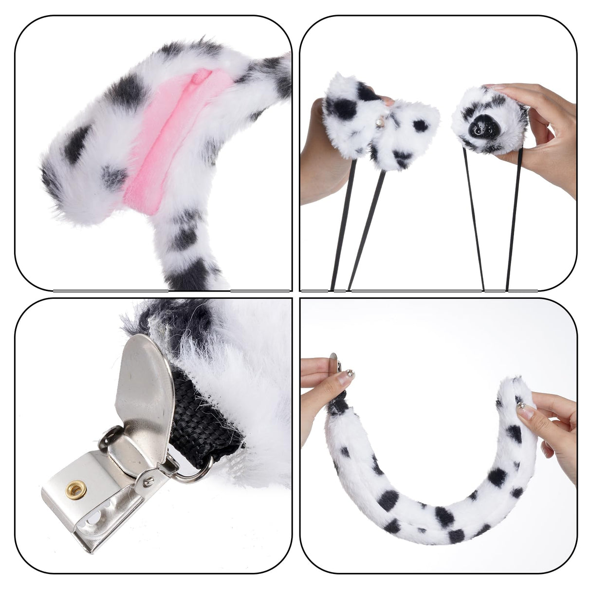 Jmkcoz 4 Pcs Dalmatian Dog Costume Set Dalmatian Puppy Dog Ears Headband Tail Nose Bow Tie for Halloween Animal Cosplay Party (White & Black)
