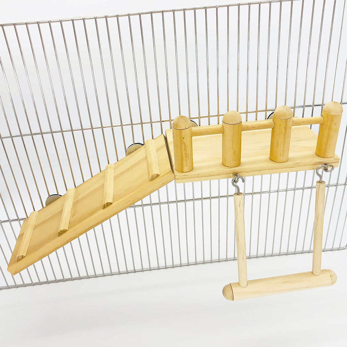 Parrot Climbing Ladder, Bird Wooden Playground with Climbing Ladder Stand, Parrot Play Stand, Bird Swing for Green Cheeks, Small Lovebirds, Goldens, Hamsters, Bird Cage Chew Toy Set