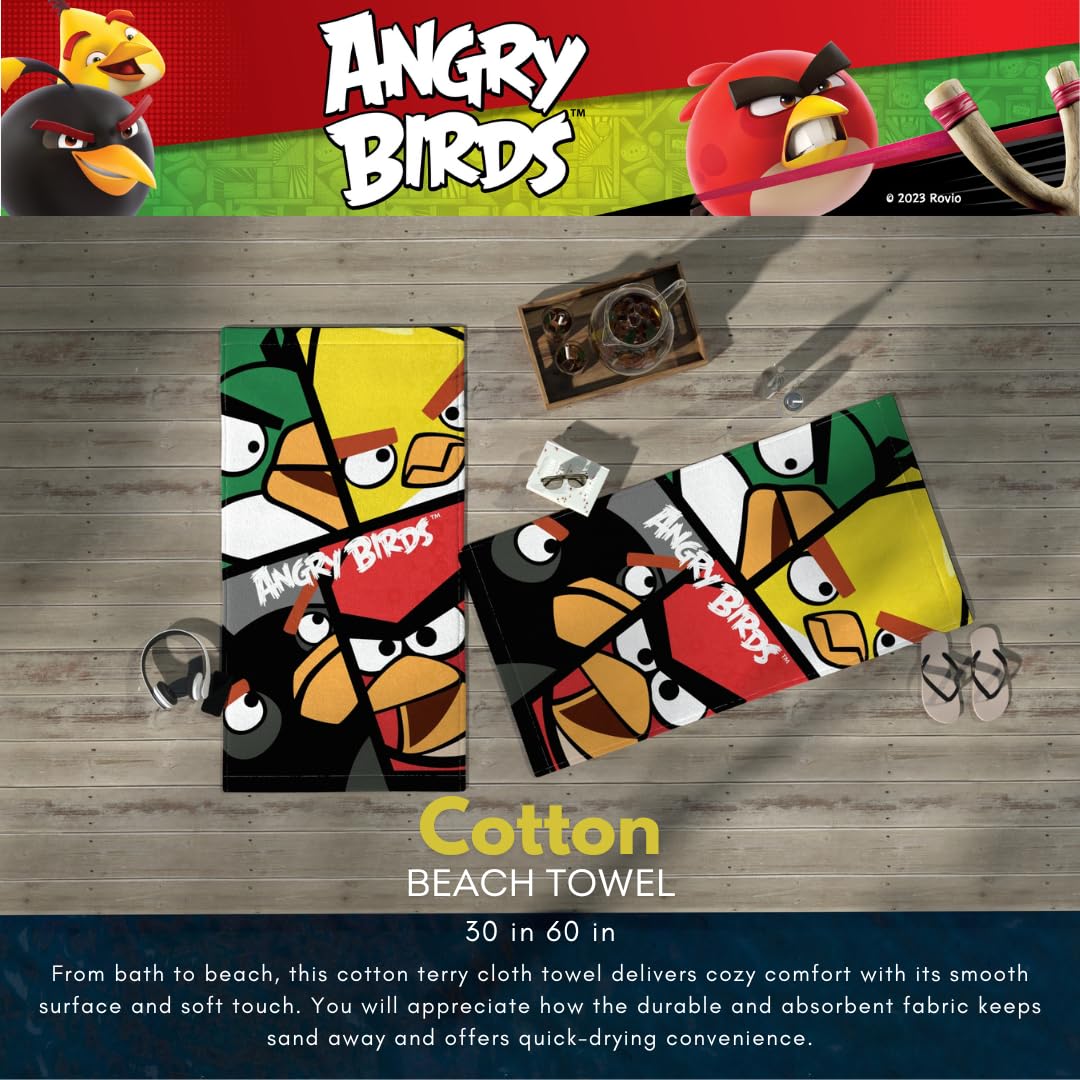 Franco Collectibles Angry Birds Super Soft Cotton Bath/Pool/Beach Towel, 60 in x 30 in, (100% Officially Licensed Product)