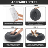 OhGeni Calming Donut Dog Bed Pillow for Small Medium Pets, Machine Washable Removable Cover, Comfort Plush Fluffy Faux Fur with Anti-Slip Bottom, Cats-Friendly Round Cuddly Design, Gray, 23 inches