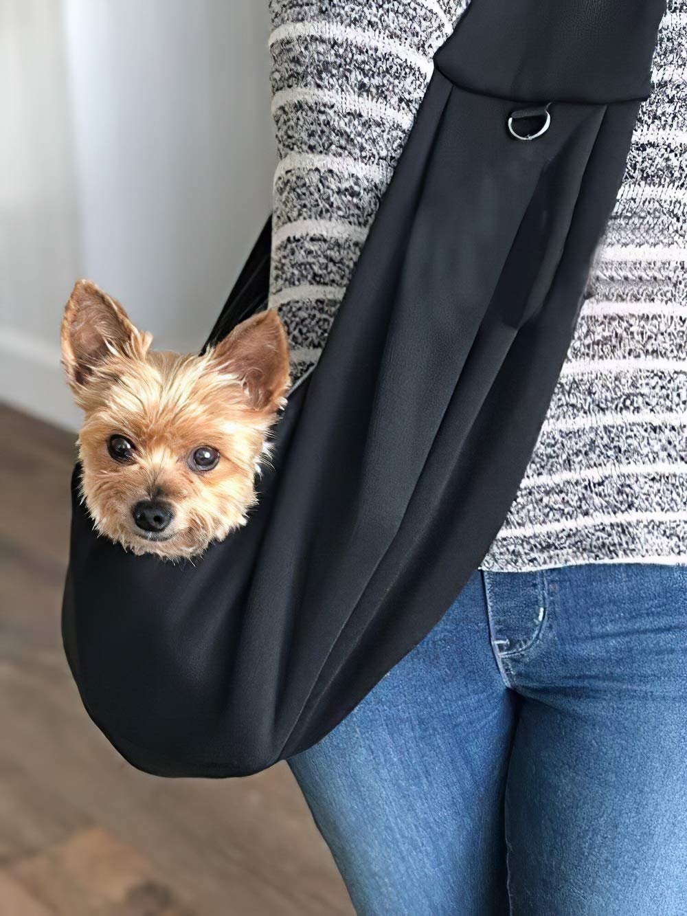 Lynkaye Small Dog & Cat Travel Bag - Hands Free Pet Carrier with Adjustable Strap & Stainless Steel ID Barrel (Black, Up to 12 lbs)