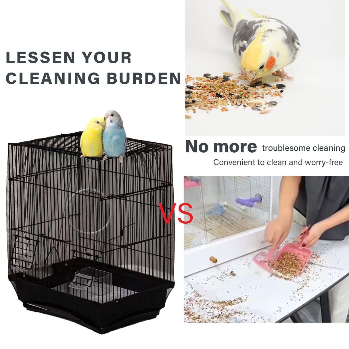 Ulifebetter Bird Cage Cover, Parakeet Cage Acessories Adjustable Seed Catcher Birdcage Seed Catcher Birds Cage Netting Bird Cage Mesh Cover for Bird Cages (Black)