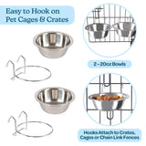 Set of 2 Stainless-Steel Dog Bowls - Cage, Kennel, and Crate Hanging Pet Bowls for Food and Water - 20oz Each and Dishwasher Safe by PETMAKER,Silver