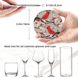 6 Pcs Leather Coasters for Drinks with Holder Red Birds Flowers Coaster Sets Drink Table Cup Coasters for Kitchen Coffee Decor