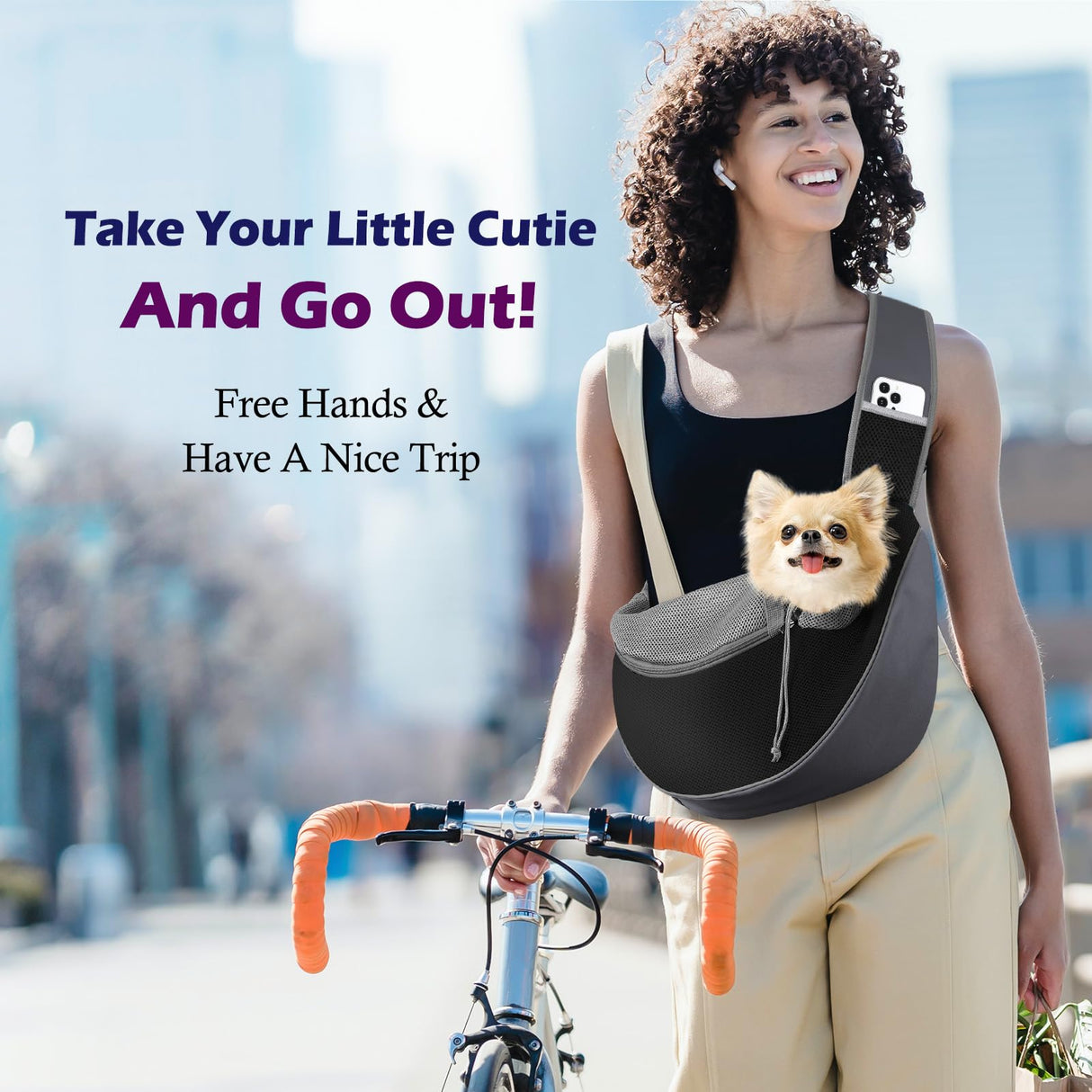 Pawaboo Pet Dog Sling Carrier, Hand Free Drawstring Dog Papoose with Adjustable Strap, Breathable Mesh Bag for Puppy Cat, Crossbody Satchel Dog Purse with Pocket for Outdoor, Dark Gray+Black, Small