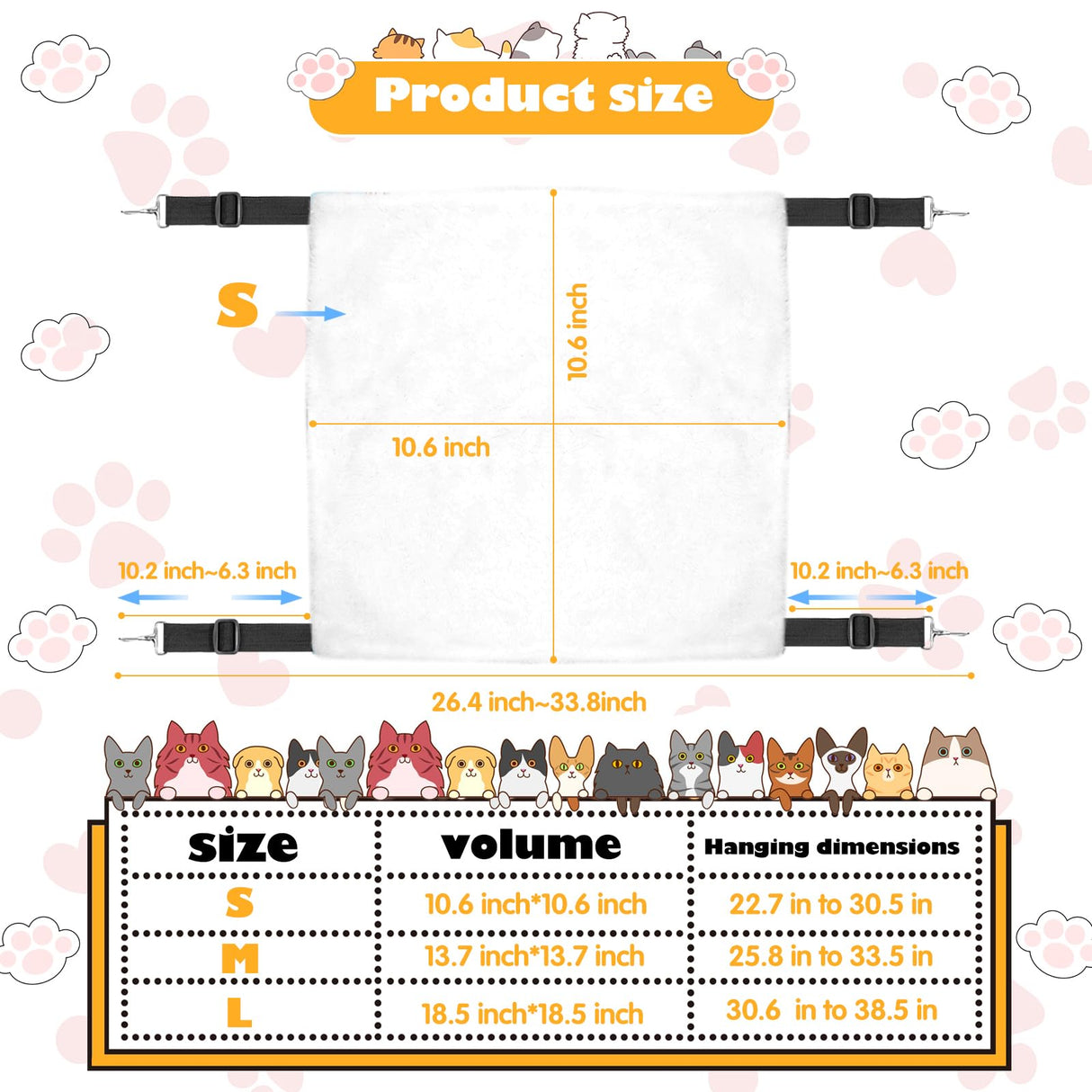 Mengbei tribe Cat Hammock for Cage Hanging Cat Bed with Adjustable Strap and Metal Hooks, for Winter and Summer Use - Small Animals Soft Sleeping Hammock Accessory