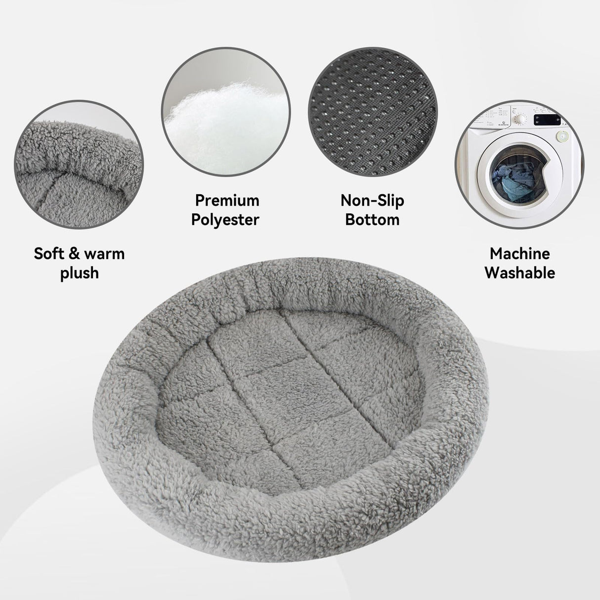PETLESO Small Cat Bed Mat with Surrounding Pillow, 11.81" Round Soft Cushion for Cats Puppy Rabbits Curling Sleep, Indoor Furniture/Carrier/Crate Pet Self Warming Anti Skid Pad, Washable, Small